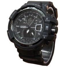 Dziner Dual Time - Jam Tangan Sport Pria - Rubber Strap - Dz-9068 Black