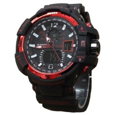 Dziner Dual Time - Jam Tangan Sport Pria - Rubber Strap - Dz-9088 Black Red
