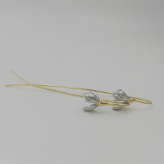 Elegan 925 Sterling Perak Berlapisan Emas Bunga Magnolia Anting Mutiara Rantai