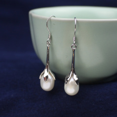 Elegan Asli 925 Sterling Silver Alami Mutiara Anting-anting Anting