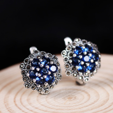 Elegan Biru Zirkon Anting 925 Sterling Perak