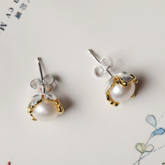 Elegan Gaya Retro Rajut Asli Mutiara Anting Thai Perak