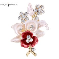 Elegant Drip Crystal Flower Brooches Pins Wedding Party Hijab Pins Bridal - intl