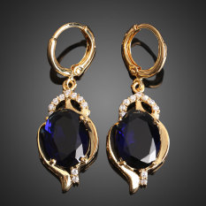 Elegan Vintage 18 Karat Berlapis Emas Permata Biru Hias Anting-Anting-Anting Wanita