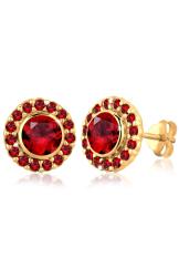 Elli Germany 925 Sterling Silver Anting Lapis Emas 24K Flower Swarovski Crystals Red Merah Tua