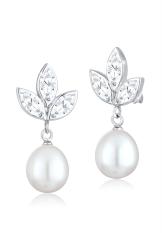 Elli Germany 925 Sterling Silver Anting Mutiara Air Tawar Dengan Zirconia Putih