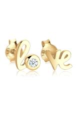 Elli Germany 925 Sterling Silver Elli Germany 14K Emas Diamond Anting LOVE Putih
