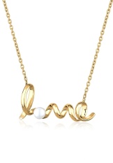 Elli Germany 925 Sterling Silver Kalung Love Berlapis Emas 24K Mutiara Air Tawar Asli Emas