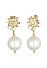 Elli Germany 925 Sterling Silver Anting Stud Edelweiss Mutiara Air Tawar Emas