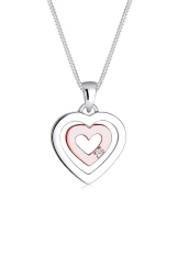 Elli Germany 925 Sterling Silver Kalung Heart Be-Color Diamond Putih