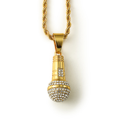 Emas 18 K Hip Hop Elektroplating Mikrofon Bertatah Berlian Kalung