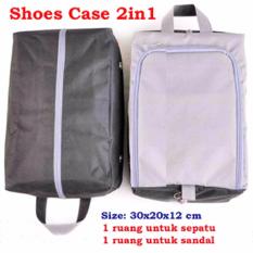 Emwe SCO Shoe Shoes Case Organizer 2in1 (Tas untuk tempat sepatu, sandal dan kaus kaki) Tas gym sepatu futsal olahraga, sepak bola, sport bag, badminton, running tennis - Abu-hitam