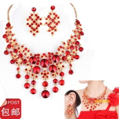 Eropa Dan Amerika Merah Gaun Pengantin Kalung Anting