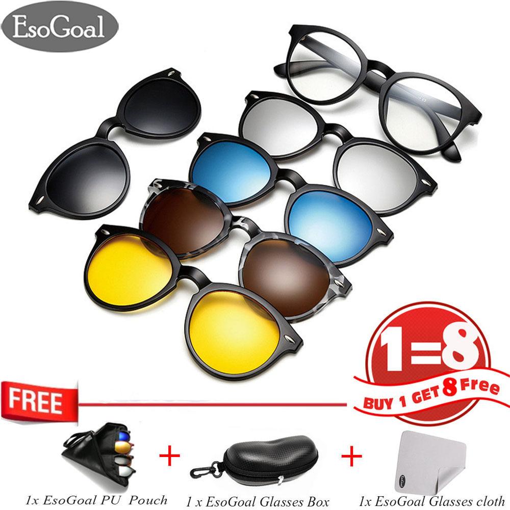 EsoGoal Magnetic Sunglasses Clip On Glasses Unisex Polarized Lenses Retro Frame with Set of 5 lenses  