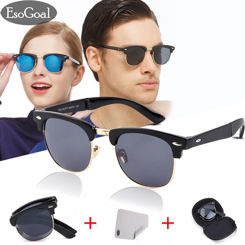 EsoGoal Vintage Folding Sunglasses Men Women Classic Fashion Eyewear Foldable Mirror Sun Glasses With Hard Case - intl