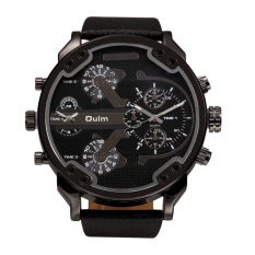 ETOP OULM Ganda Besar Tampilan Tombol Waktu Chronograph Kulit PU Band Jam Tangan Pria (Hitam)-Intl
