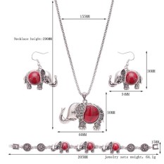 Eropa dan Amerika Trendy Metal Elephant Turquoise/Ruby Tiga Potong Kalung Earrings Gelang Perhiasan Set Warna: Merah Spesifikasi: 61163161-Internasional