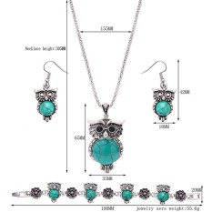 Eropa dan Amerika Trendy Metal Owl Turquoise/Ruby Tiga Potong Set Kalung Earrings Gelang Perhiasan untuk Pernikahan Pesta Warna: Hijau Keterangan: 61163144-Internasional