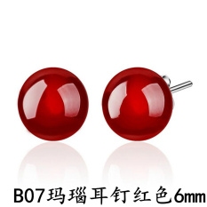 Europe Station Batu Akik Alami Anting Korea Fashion Style Sterling Silver Bola Bulat