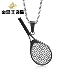 Eropa dan Amerika Gaya Perhiasan Baru Daftar Tenis Liontin Raket 3 Baja Tahan Karat Berwarna Perhiasan Liontin PN-218 (Warna: Liontin Emas dengan Rantai) -Intl