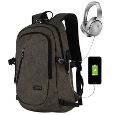 Everbuy Bisnis Tahan Air Poliester Laptop Ransel dengan USB Pengisian Port dan Mengunci Cocok Dibawah 17-Inci Laptop dan buku Catatan (Hitam) -Internasional