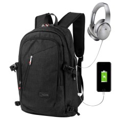 Eversky Bisnis Tahan Air Poliester Laptop Ransel dengan USB Pengisian Port dan Mengunci Cocok Dibawah 17-Inci Laptop dan buku Catatan (Hitam) -Internasional