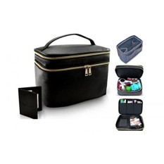 Kapasitas Ekstra Besar Riasan dan Toiletry Tas dengan Felt Menyisipkan Organizer, kosmetik dan Kecantikan Kasus Kereta dengan Pegangan dan Cermin Oleh Adee JOY-Internasional