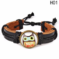 Fancyqube Cute Owl Gelang Cuff Hand Dikepang Vintage Emas Alloy Multilayer Gelang H01-Intl
