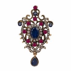 Fancyqube Fashion Logam Antik Vintage Teardrop Bros Pin Perempuan Merek Perhiasan Bros Rhinestone Wanita Hadiah Biru-Internasional