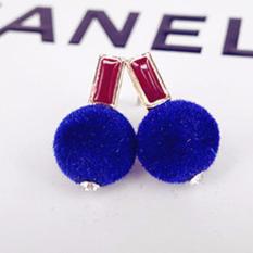 Fancyqube Fashion Anting Logam Kecil Velvet Ball Anting-Anting Emas Fur Ball Anting untuk Wanita dan Anak Perempuan Stud Earrings Teman Hadiah (biru) -Intl