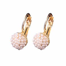 Fancyqube Fashion Anting Mutiara Emas Millet Beads Bola Bulat Earrings Female Senior Perhiasan Hadiah-Intl