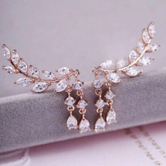 Fancyqube Fashion Wanita Perhiasan Kristal Meninggalkan Telinga Lilin Stud Anting-Anting Emas-Intl