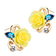 Fancyqube Berlapis Emas Mawar Anting-Anting Bunga Kuning