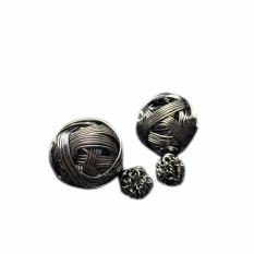 Fancyqube Hot Lady Perhiasan 1 Pair Tahan Lama Double Sisi Hollowed Gold Plated Ball Ear STUDS Earrings Luar Biasa Bijouterie Grey- INTL