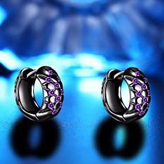 Fancyqube Hot Jual Fashion Pesona Kepribadian Alloy Warna Ungu Perak Perhiasan Anting Kristal Bulat Zirkonia Desain Anting-Anting untuk WANITA HITAM-Internasional