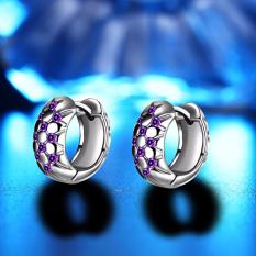 Fancyqube Hot Jual Fashion Charm Kepribadian Alloy Silver Warna Ungu Crystal Earring Jewelry Round Zirkonia Desain Earrings untuk Wanita Putih -Intl
