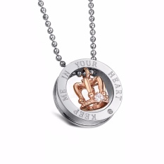 Fancyqube King Queen Stainless Steel Crown Nya dan Janjinya Pencocokan Love Couple Kalung Rose Emas-Intl