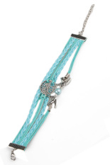 Fancyqube Leather Braided Tenunan Tangan Pearl Burung Dekoratif Tibet Perak Gelang Biru Muda