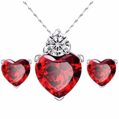 Fancyqube Love Heart Zircon Kalung And Anting-anting Set untuk Wanita, China Pernikahan Berlapis Perak Perhiasan Set Hadiah Bandung Photo:“ Perempuan Merah