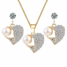 Fancyqube Baru Populer Peach Imitasi Mutiara Liontin Kalung Earrings Wanita Perhiasan Set Wanita Pernikahan Perhiasan Emas Heart