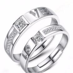 Fancyqube Baru Gaya Romantis Wanita dan Pria Cincin Berlapis Perak Wanita Beberapa Cincin Wanita Perhiasan Hollow LOVE Desain (Putih 14-16mm) -Intl