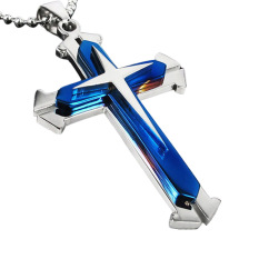 Fancyqube Baja Tahan Karat Kalung Salib Biru