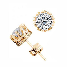 Fang Fang Menawan Perhiasan Putih Berlapis Multi Prongs Zirconia CZ Diamond Mahkota Stud Anting untuk WANITA (Rose Gold) -Intl