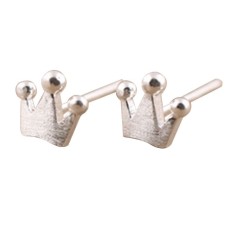 Fang Fang Fashion 1 Pair Mini Perak Kecil Putri Mahkota Stud Earrings Sederhana Royal Mahkota Stud Earrings Perhiasan Geometris untuk Wanita