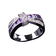 Fang Fashion Amethyst Lintas Jari Cincin For Putri Wanita Hot Jual Wanita Kristal Mewah Cincin Pertunangan Pernikahan Ungu Ukuran 7 (international) -Internasional