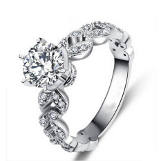Fang Fang Fashion Wanita Pernikahan Cincin Pertunangan Berbalut Emas Putih Fashion Perhiasan Wanita Cincin Cincin Ukuran 7-Intl