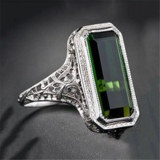 Fang Fang Fashion Wanita Halus Gem Emerald Alam Cincin Pertunangan Berlian Hijau-Intl