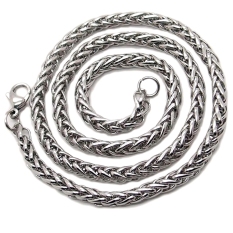 Fang Laki-laki Stainless Steel Gandum Dikepang Link Kalung Rantai (Perak)