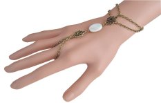 Fang Perempuan Asimetris Pirus Jari Cincin Gelang Lucky Number Rangkaian Rantai Tangan Budak (Emas)