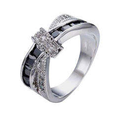 Fang Fang Wanita Silang Hitam Cincin Kawin 10 K Putih Perhiasan Mengandung Emas Fashion Ukuran 9-Intl